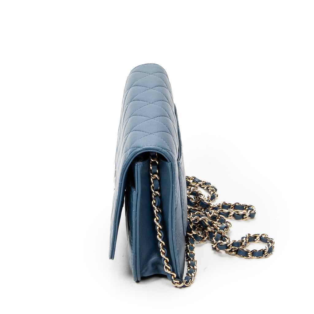 Shoulder Bag Emoticon Wallet on Chain Blue Quilted Lambskin Leather