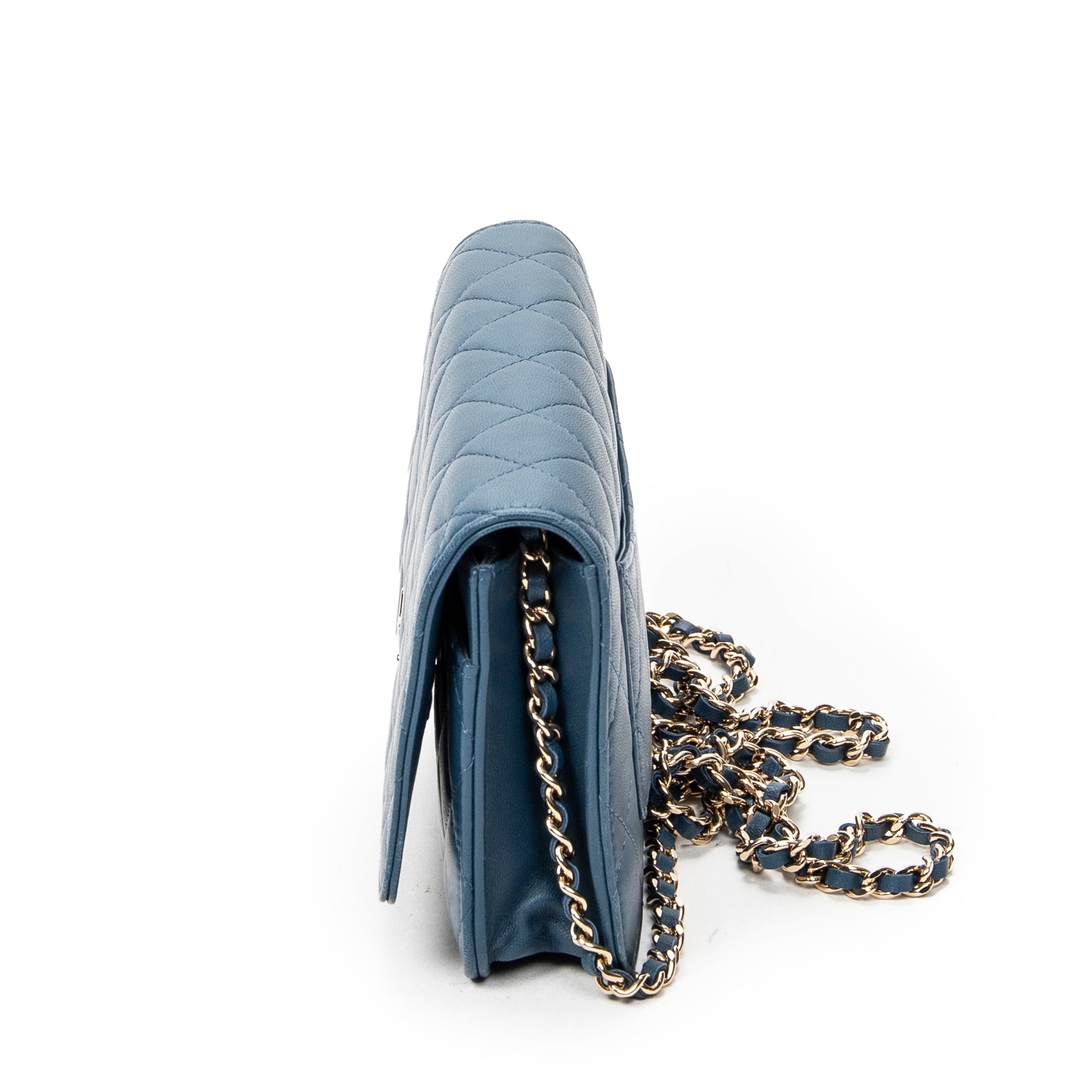Shoulder Bag Emoticon Wallet on Chain Blue Quilted Lambskin Leather