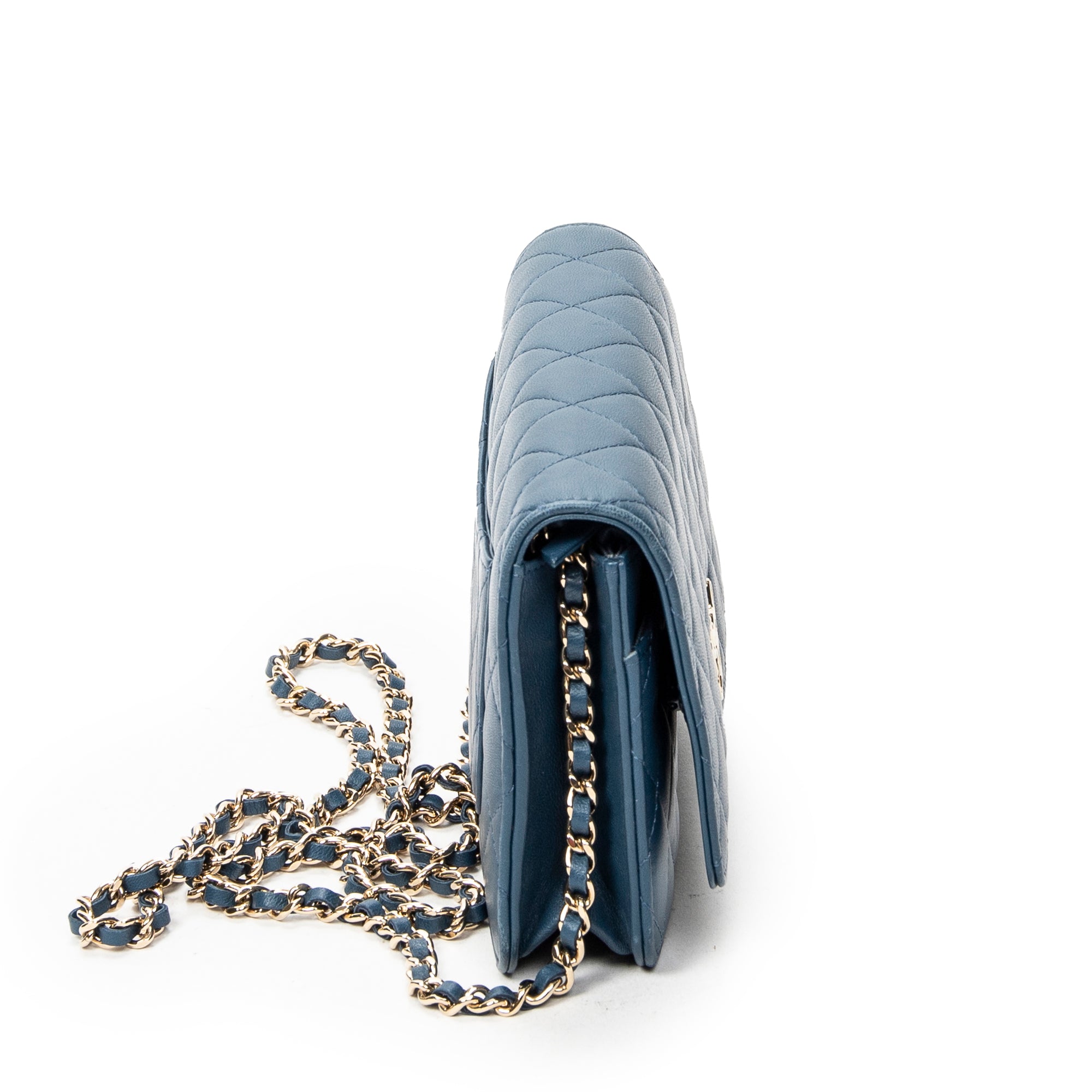 Shoulder Bag Emoticon Wallet on Chain Blue Quilted Lambskin Leather
