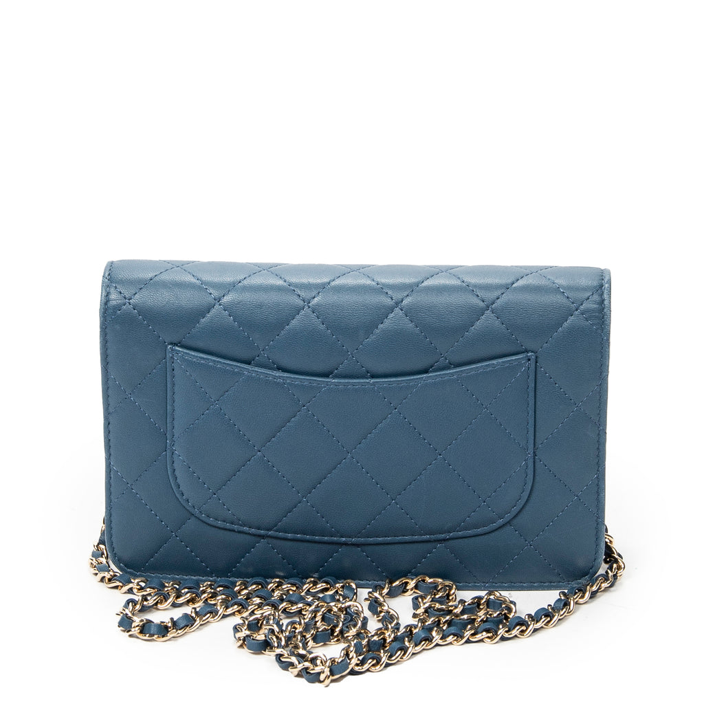 Shoulder Bag Emoticon Wallet on Chain Blue Quilted Lambskin Leather
