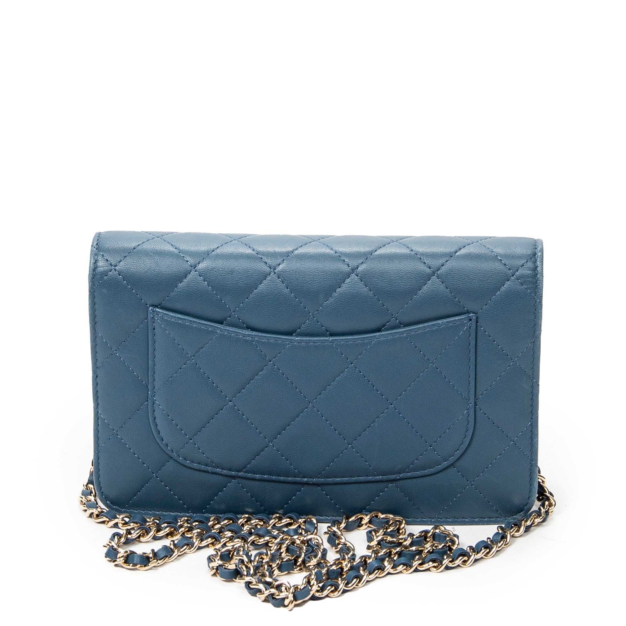 Shoulder Bag Emoticon Wallet on Chain Blue Quilted Lambskin Leather
