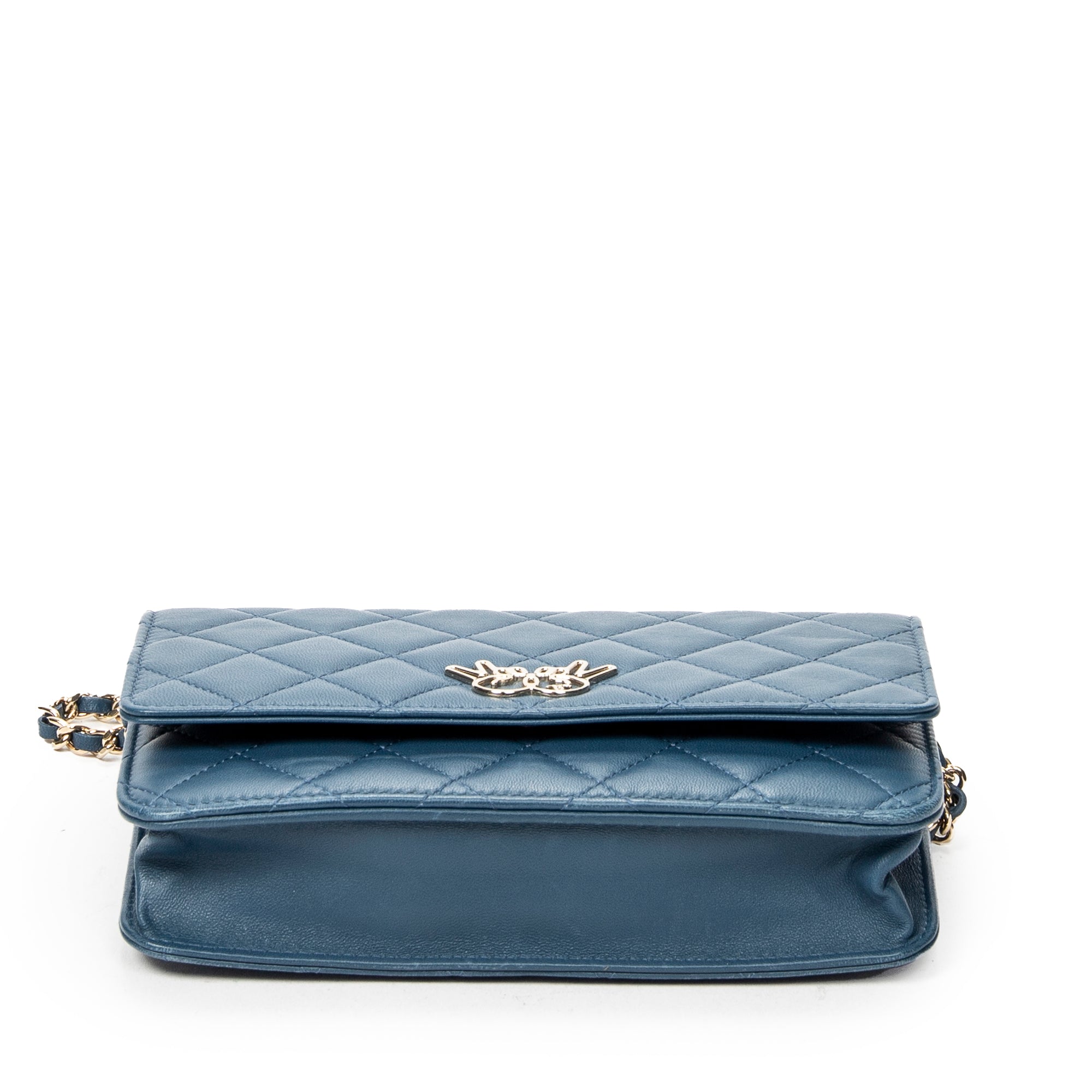 Shoulder Bag Emoticon Wallet on Chain Blue Quilted Lambskin Leather
