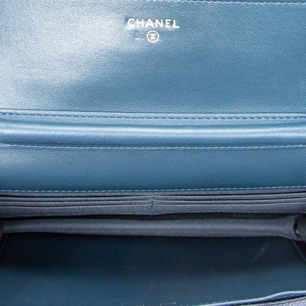 Shoulder Bag Emoticon Wallet on Chain Blue Quilted Lambskin Leather