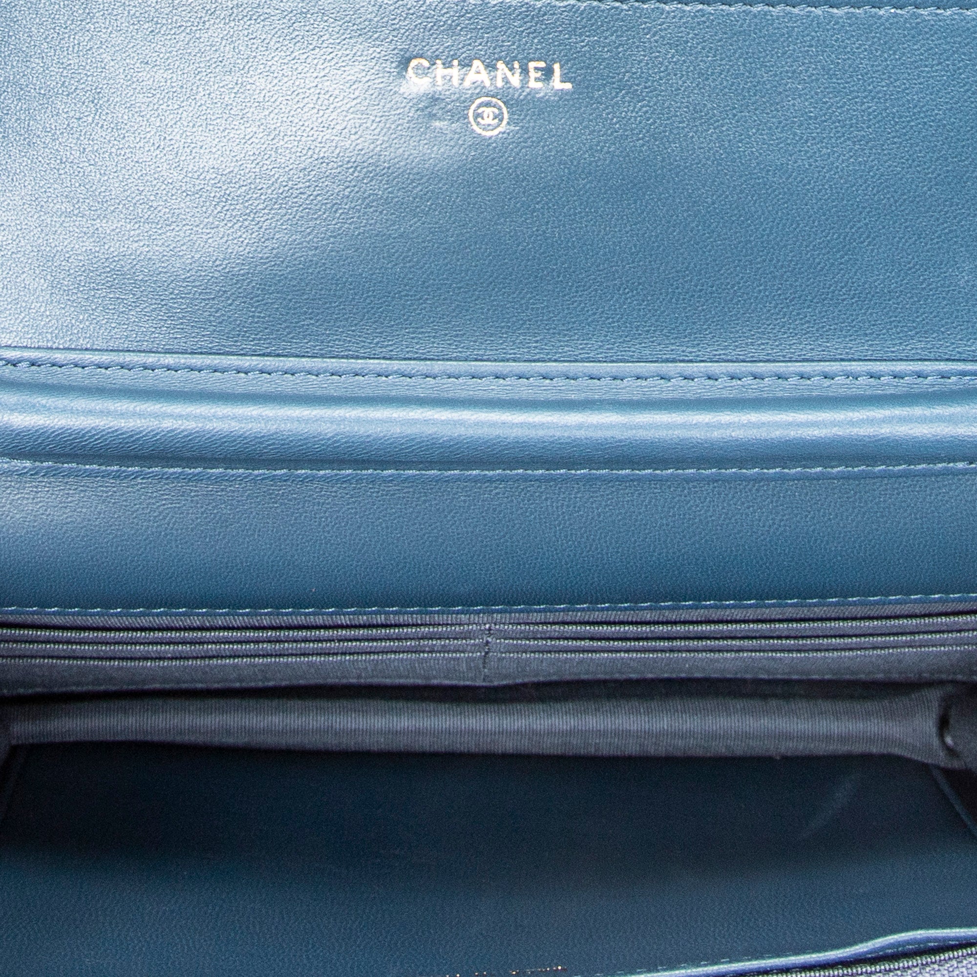 Shoulder Bag Emoticon Wallet on Chain Blue Quilted Lambskin Leather