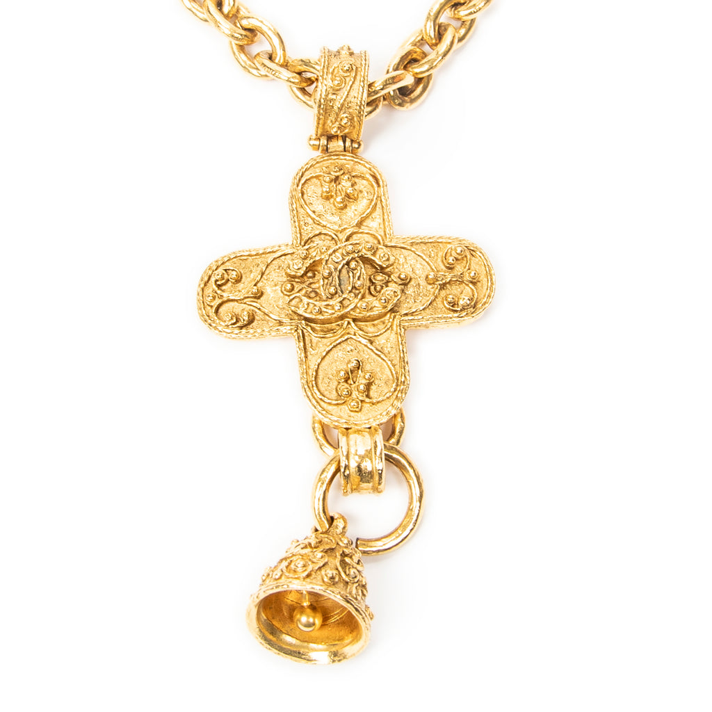 Necklace CC Cross Bell Pendant Necklace Gold Gold Plated