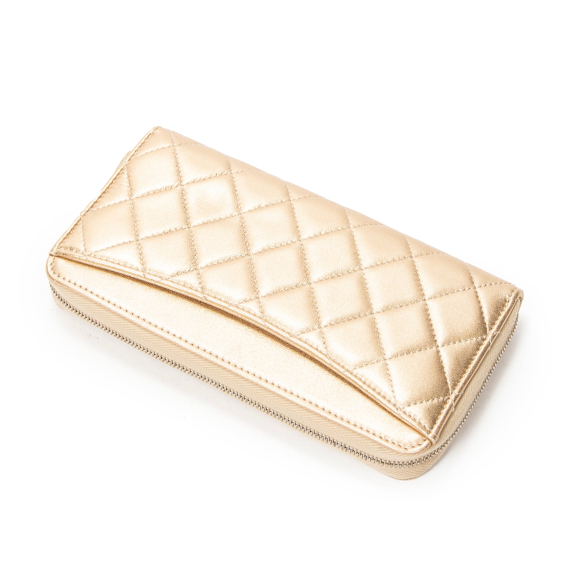 Wallet L-Gusset Zip Wallet Metallic Gold Quilted Lambskin Leather