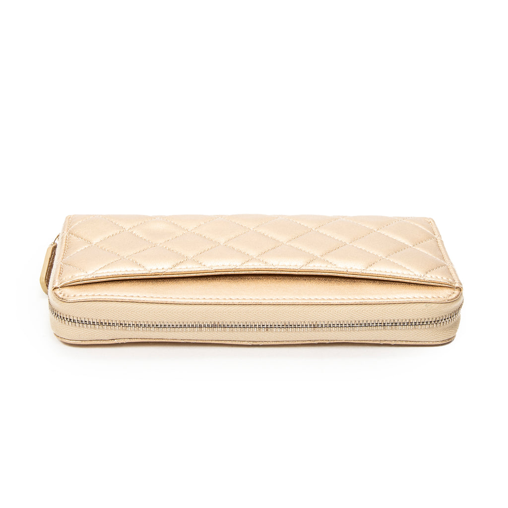 Wallet L-Gusset Zip Wallet Metallic Gold Quilted Lambskin Leather