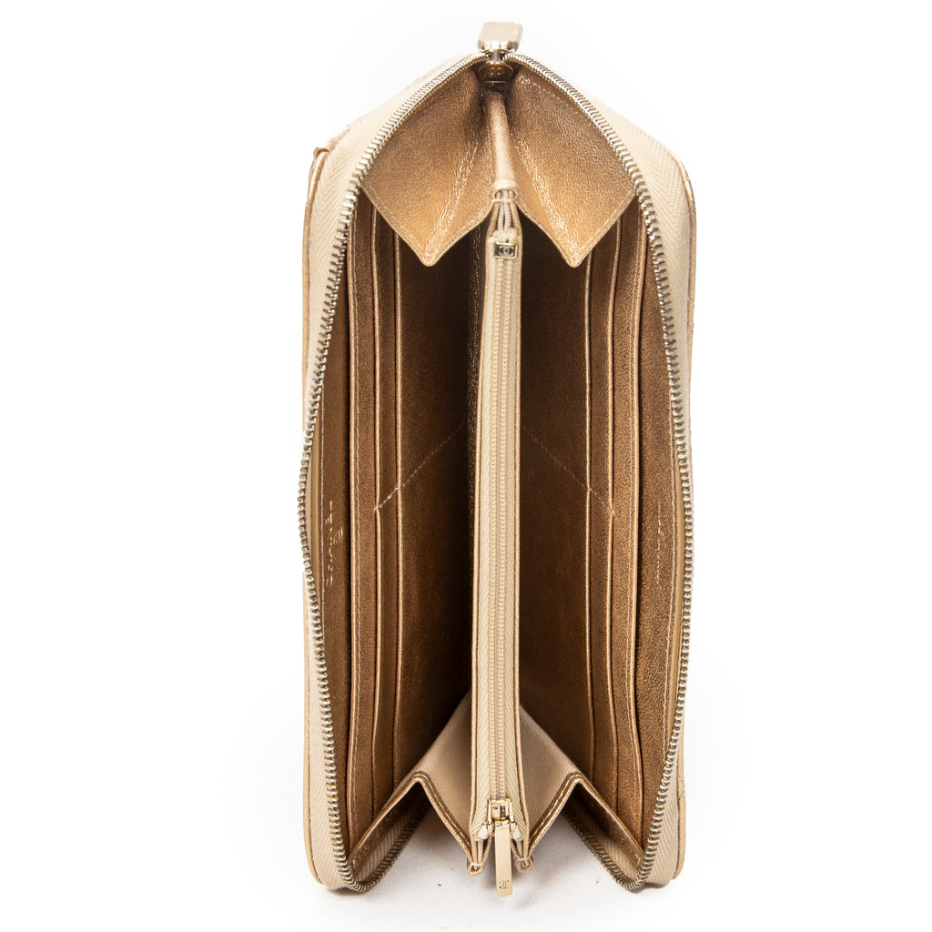 Wallet L-Gusset Zip Wallet Metallic Gold Quilted Lambskin Leather
