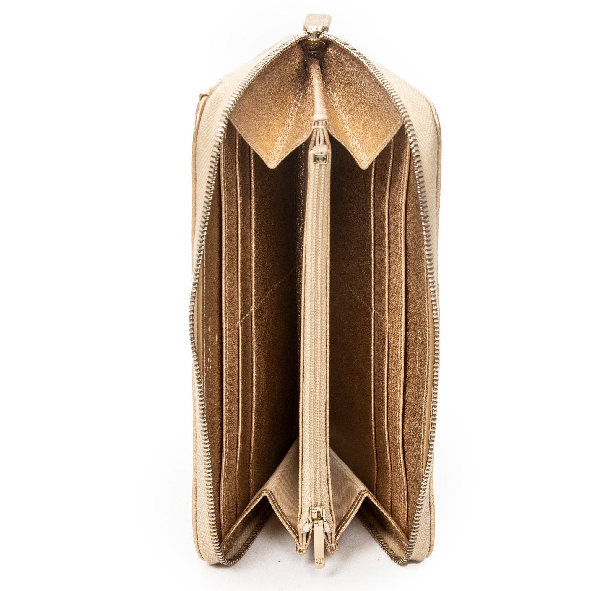 Wallet L-Gusset Zip Wallet Metallic Gold Quilted Lambskin Leather