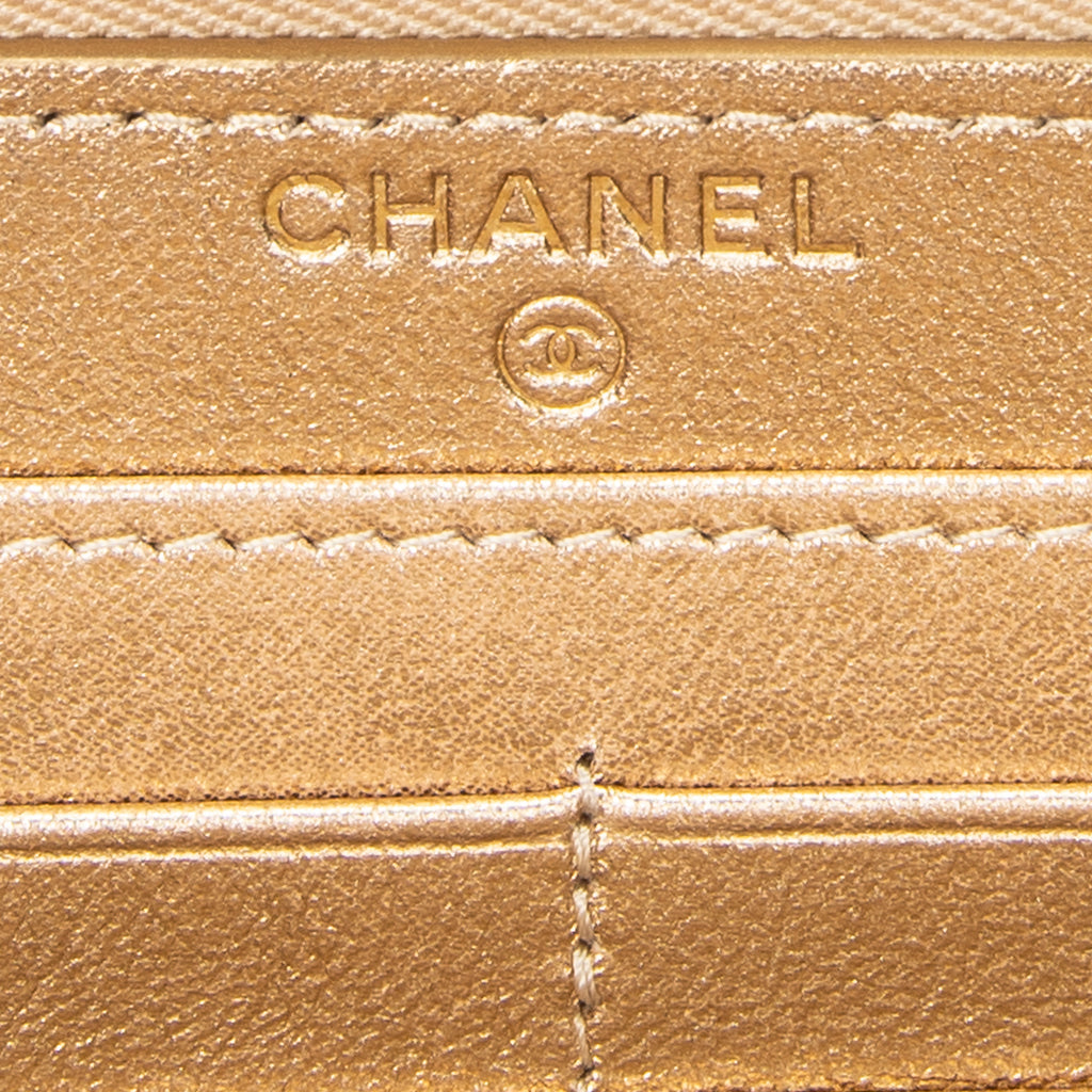 Wallet L-Gusset Zip Wallet Metallic Gold Quilted Lambskin Leather