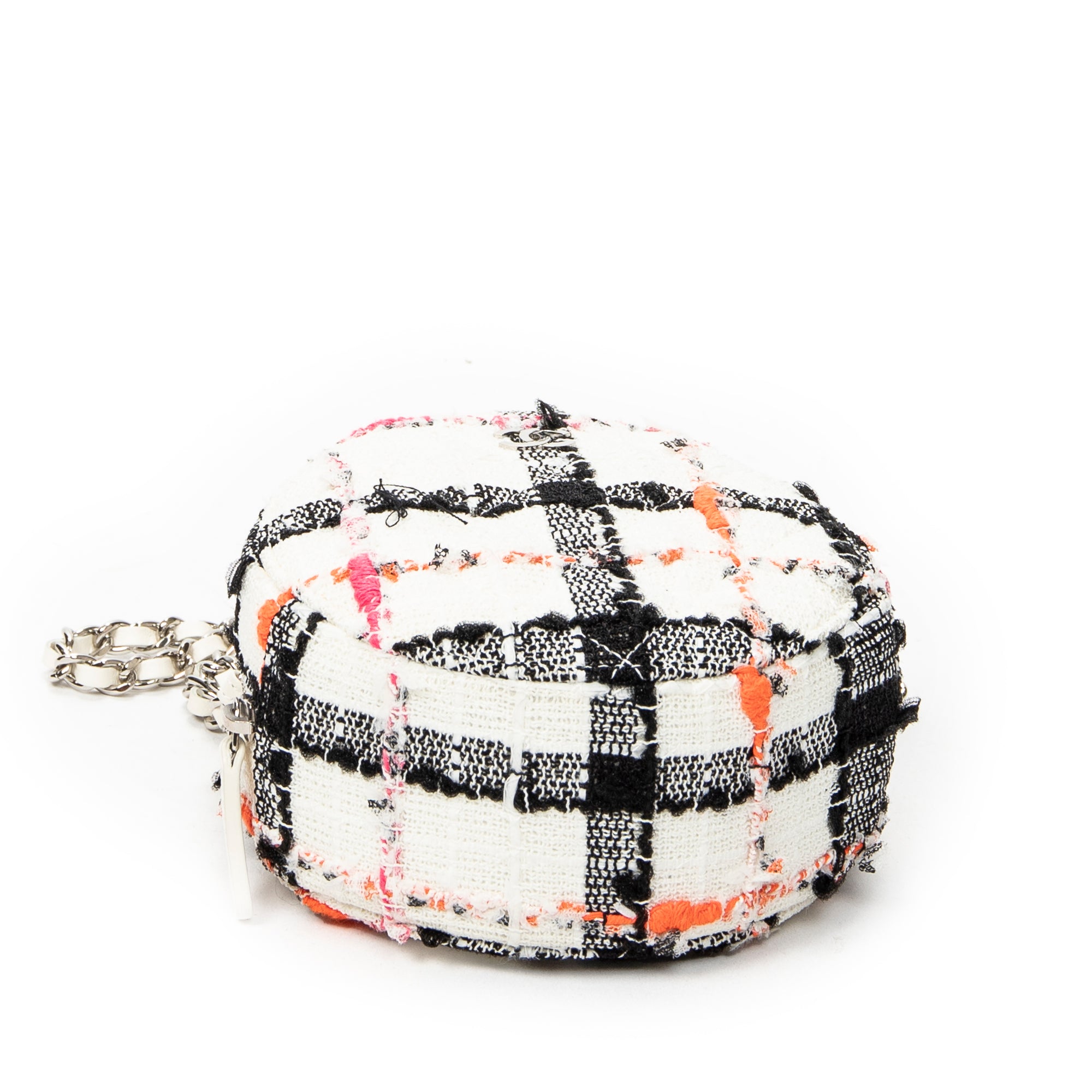 Shoulder Bag Mini CC Round Chain Crossbody White Quilted Tweed Canvas