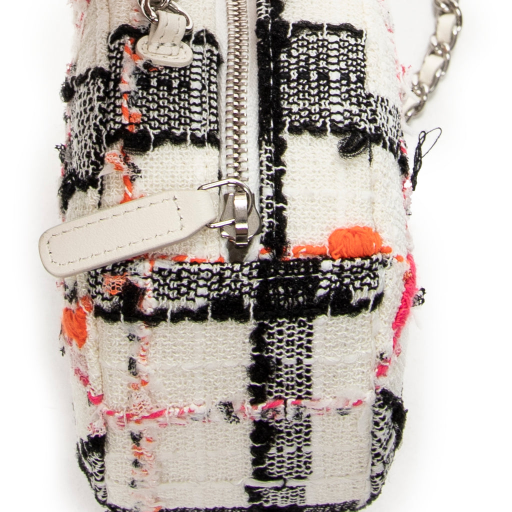 Shoulder Bag Mini CC Round Chain Crossbody White Quilted Tweed Canvas