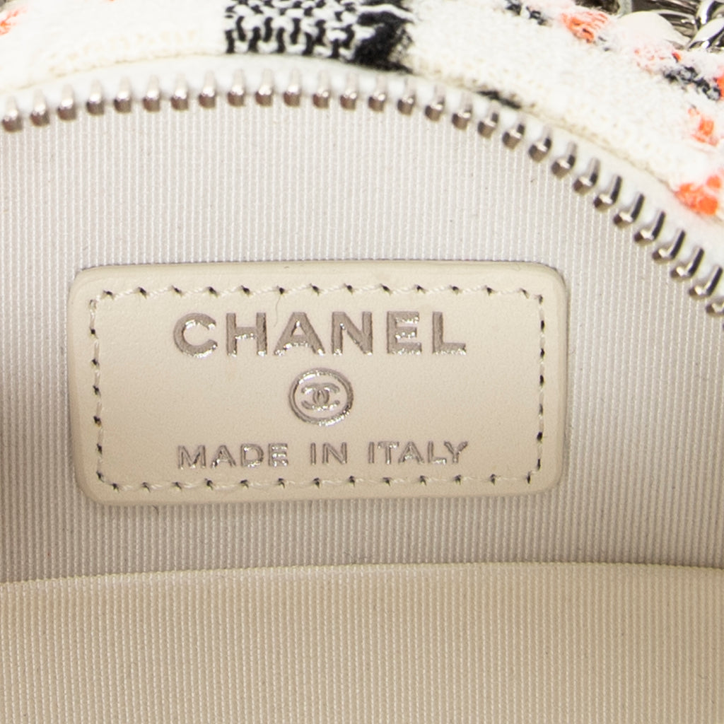 Shoulder Bag Mini CC Round Chain Crossbody White Quilted Tweed Canvas
