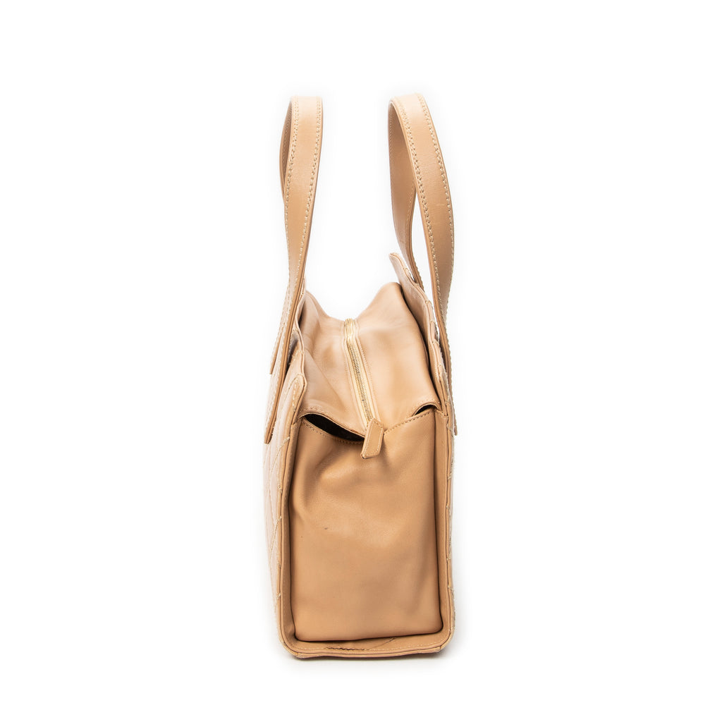 Shoulder Bag CC Wild Stitch Boston Tote Beige Quilted Lambskin Leather