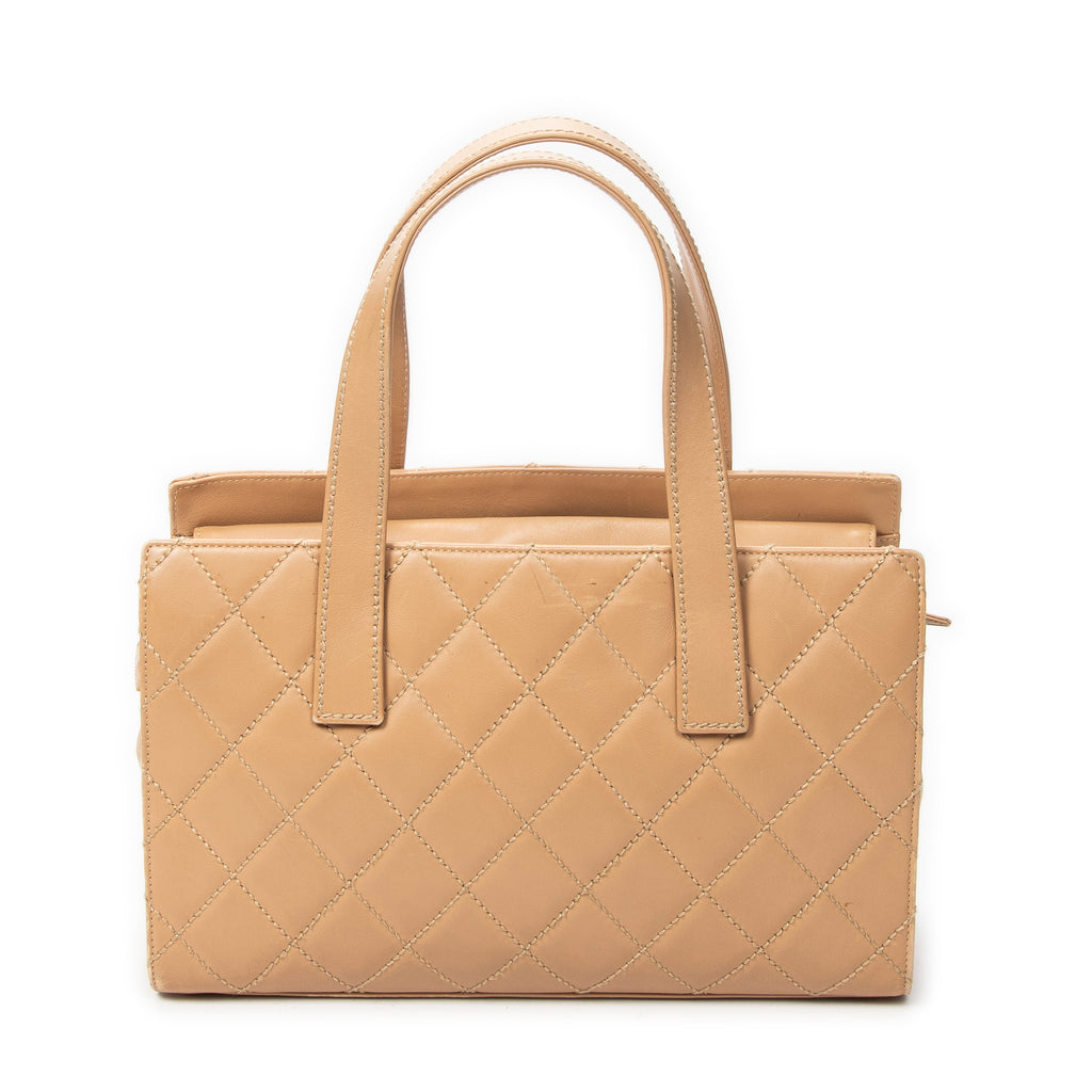 Shoulder Bag CC Wild Stitch Boston Tote Beige Quilted Lambskin Leather