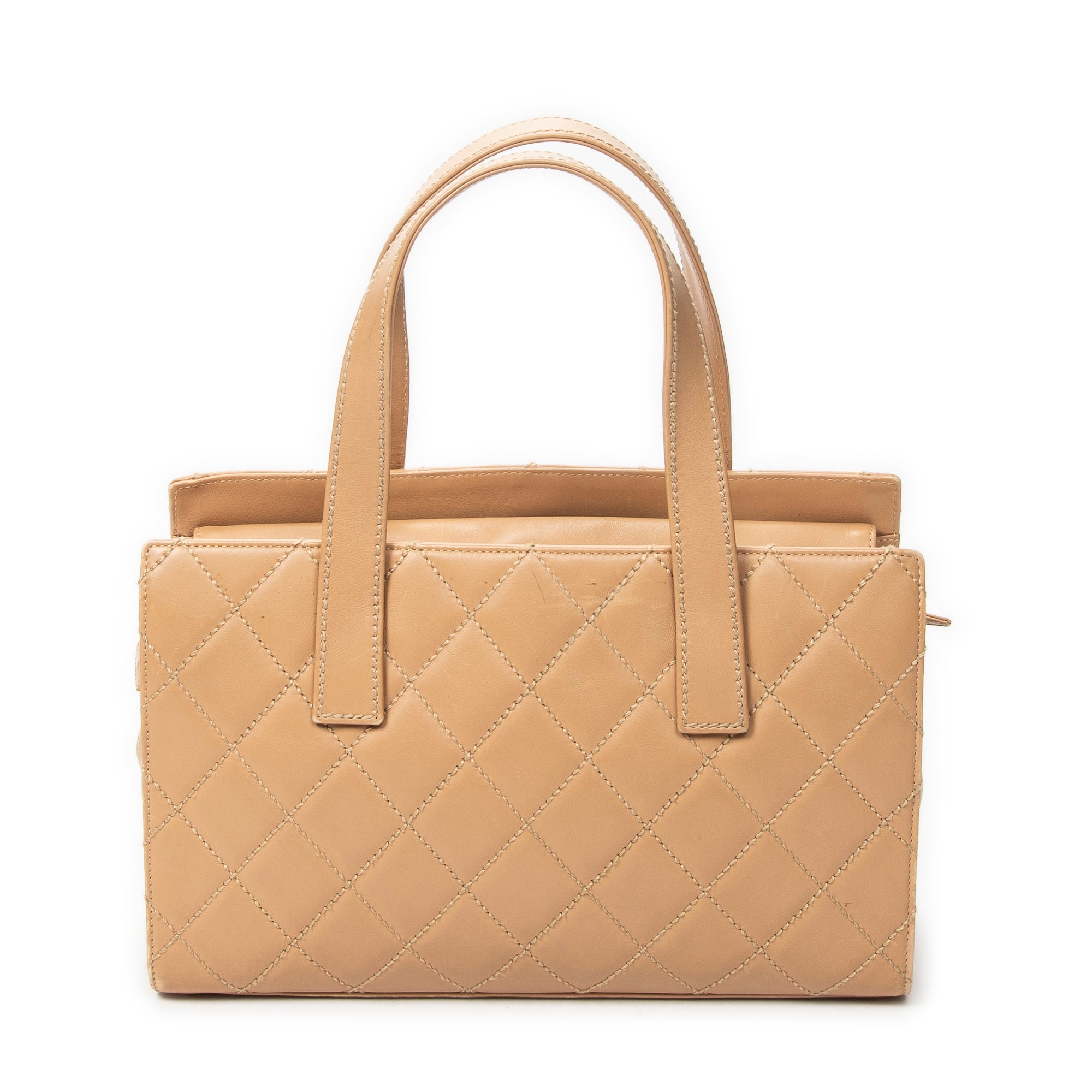 Shoulder Bag CC Wild Stitch Boston Tote Beige Quilted Lambskin Leather