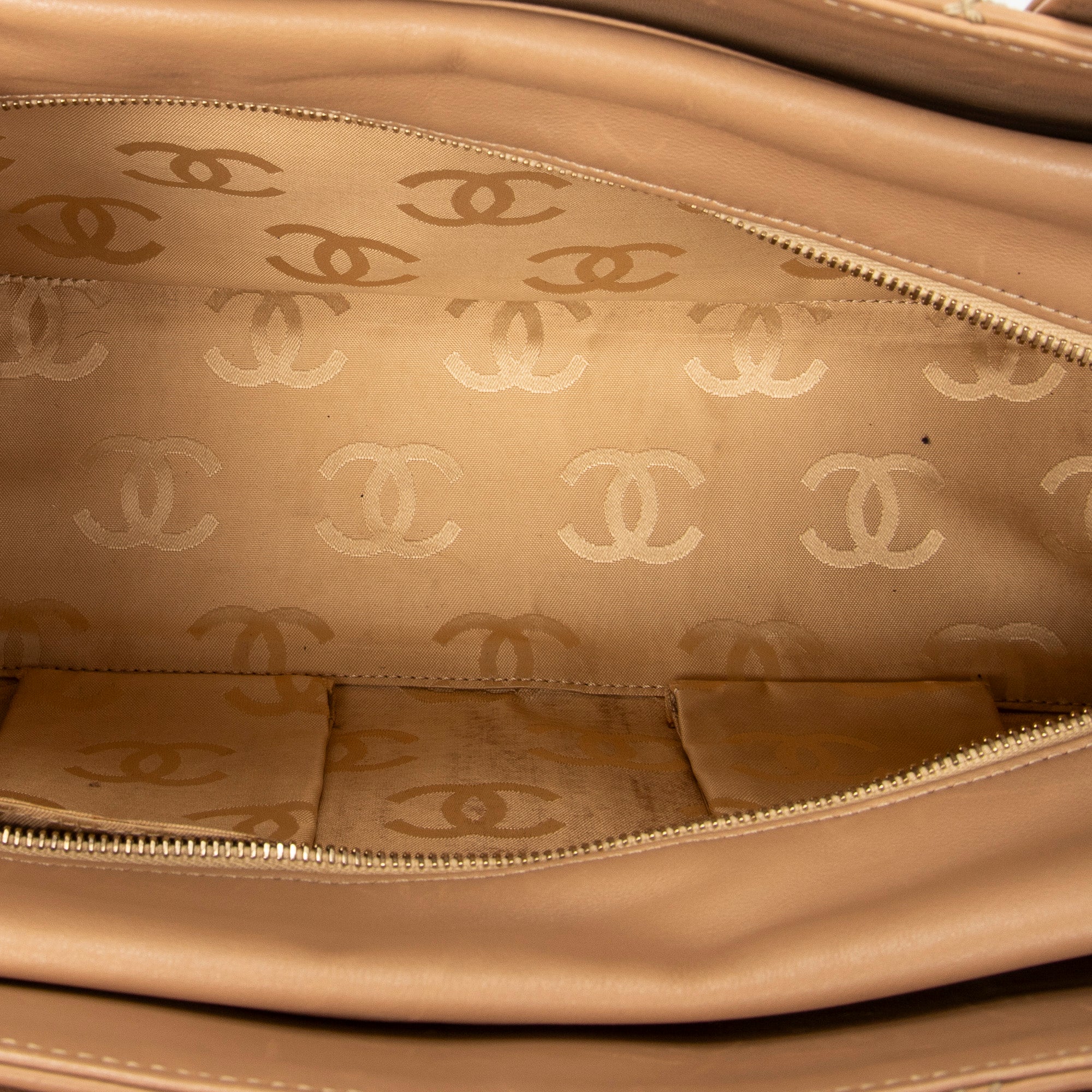 Shoulder Bag CC Wild Stitch Boston Tote Beige Quilted Lambskin Leather