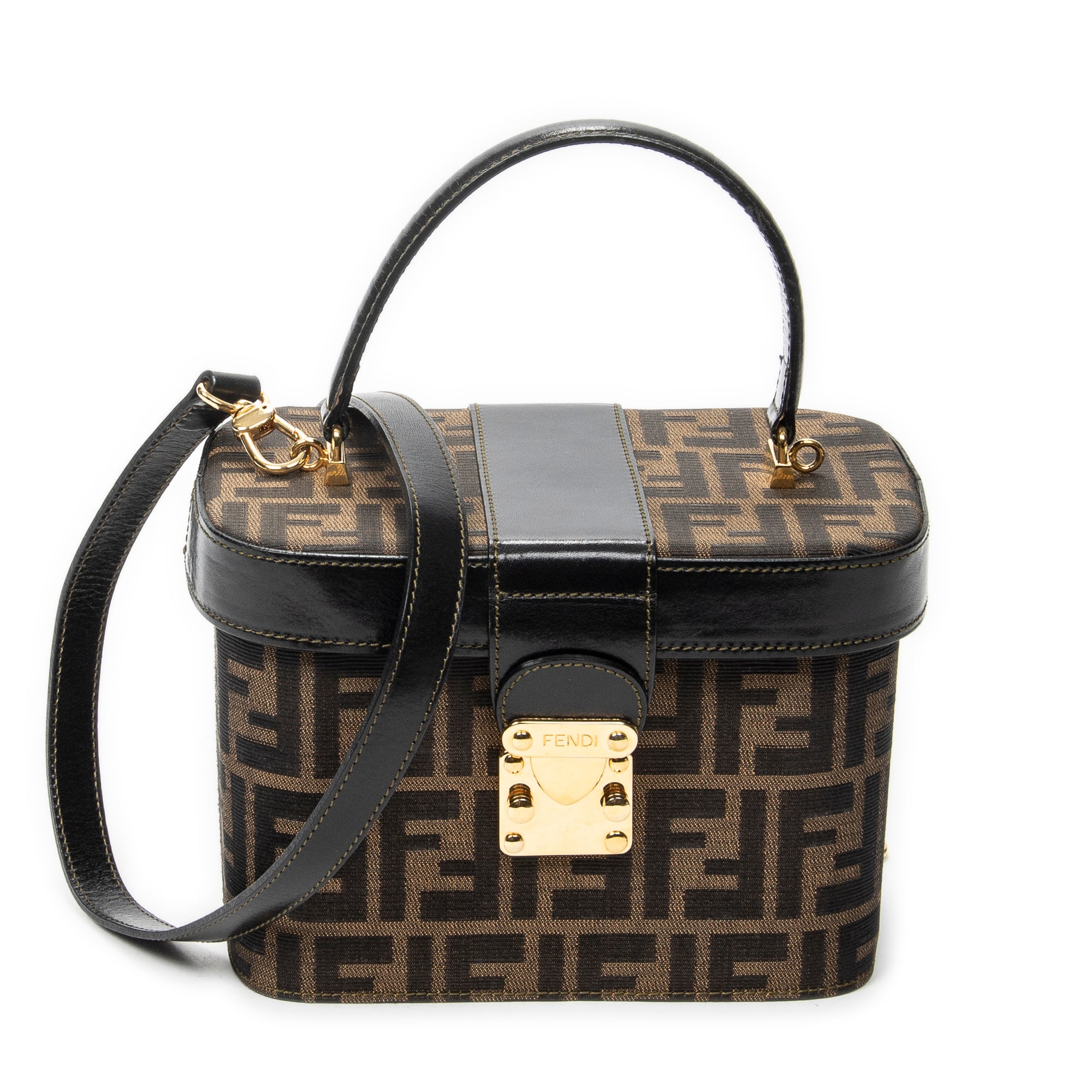 Shoulder Bag Vanity Case Top Handle Brown Zucca Canvas