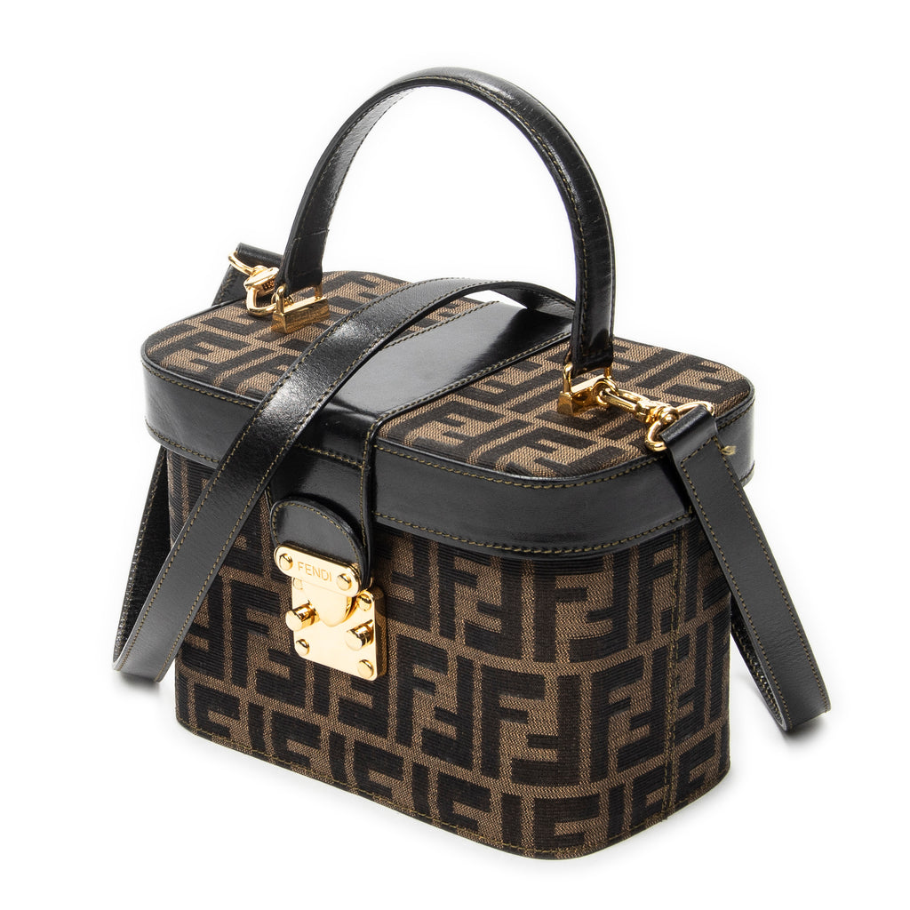 Shoulder Bag Vanity Case Top Handle Brown Zucca Canvas