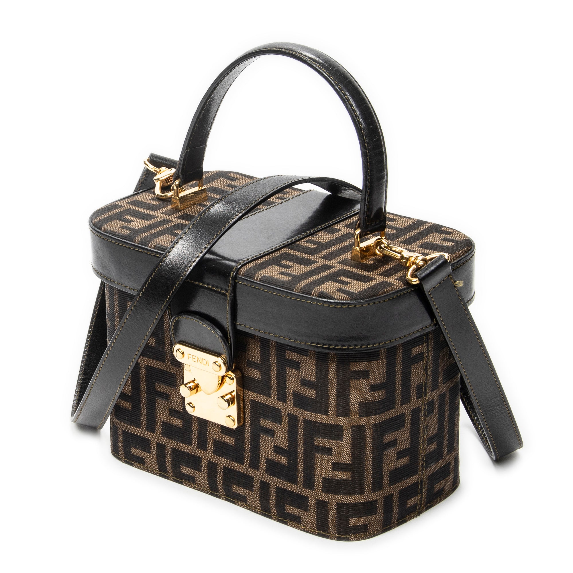 Shoulder Bag Vanity Case Top Handle Brown Zucca Canvas