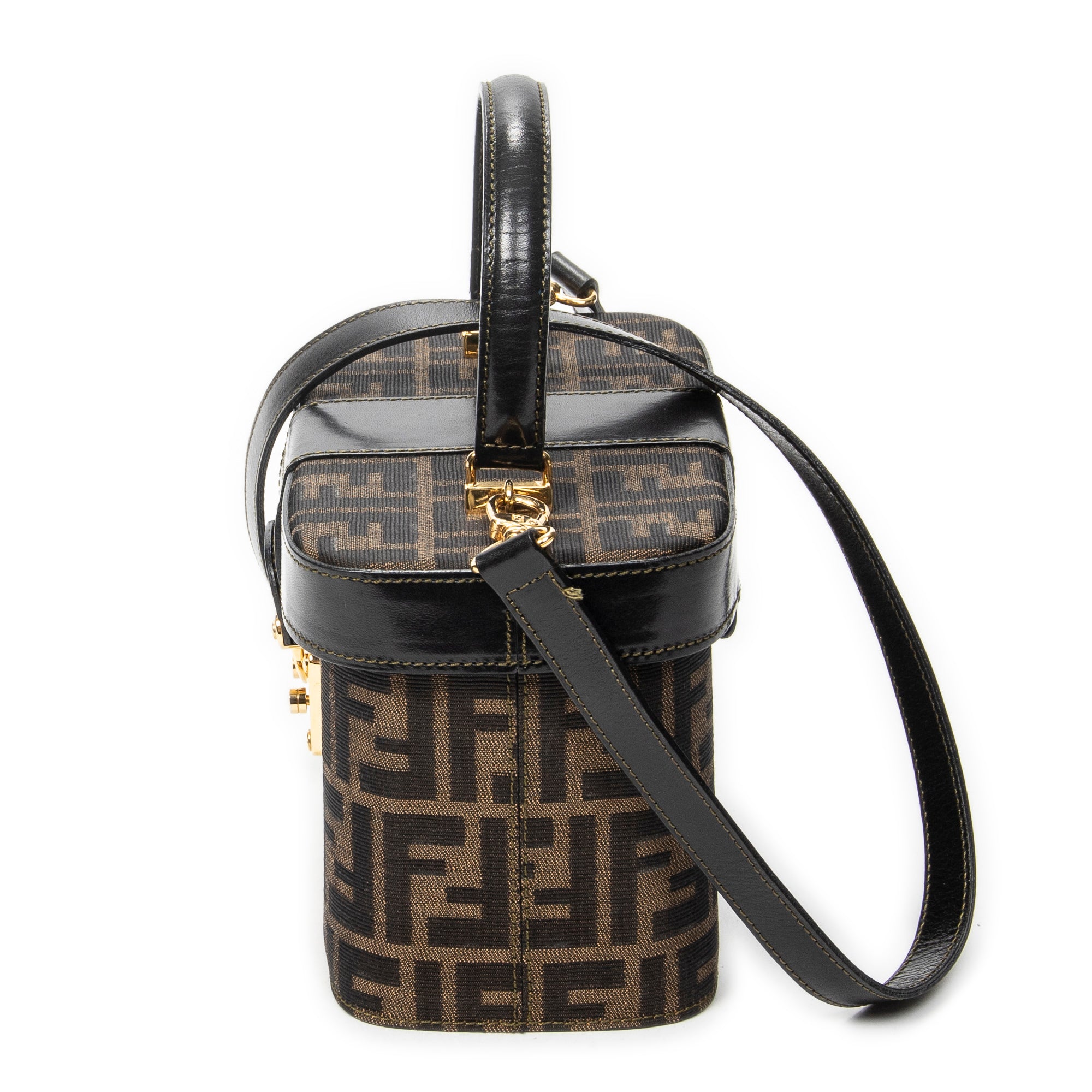 Shoulder Bag Vanity Case Top Handle Brown Zucca Canvas