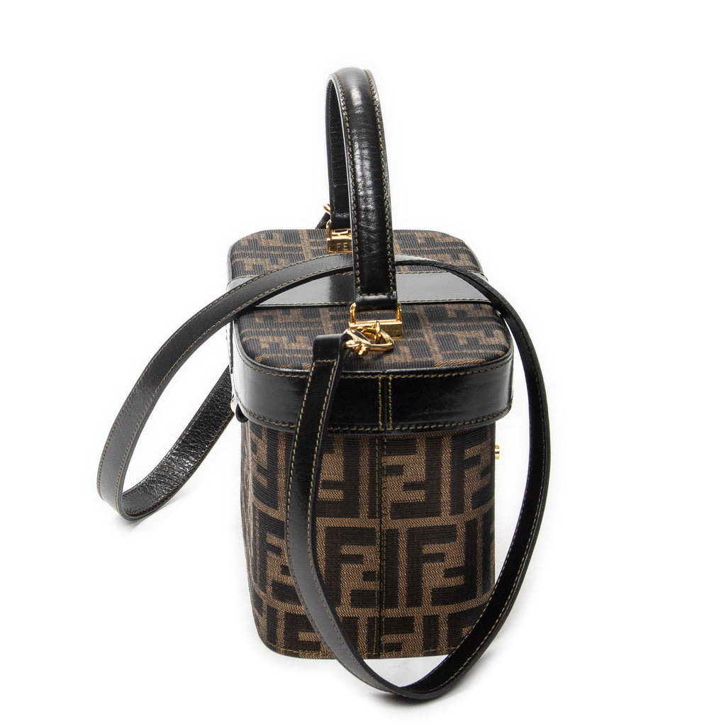 Shoulder Bag Vanity Case Top Handle Brown Zucca Canvas