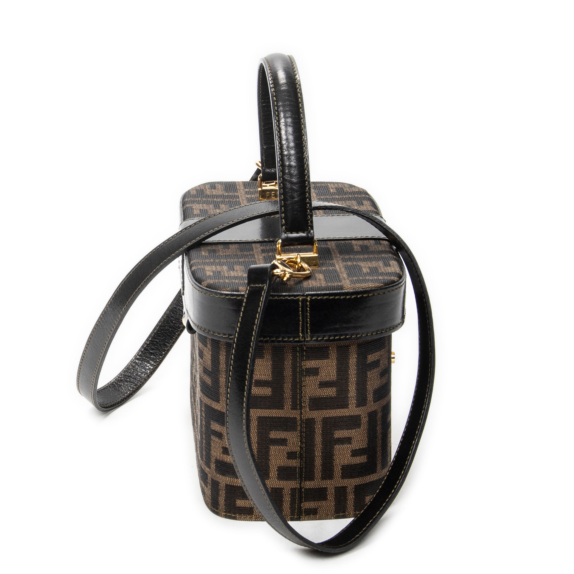 Shoulder Bag Vanity Case Top Handle Brown Zucca Canvas