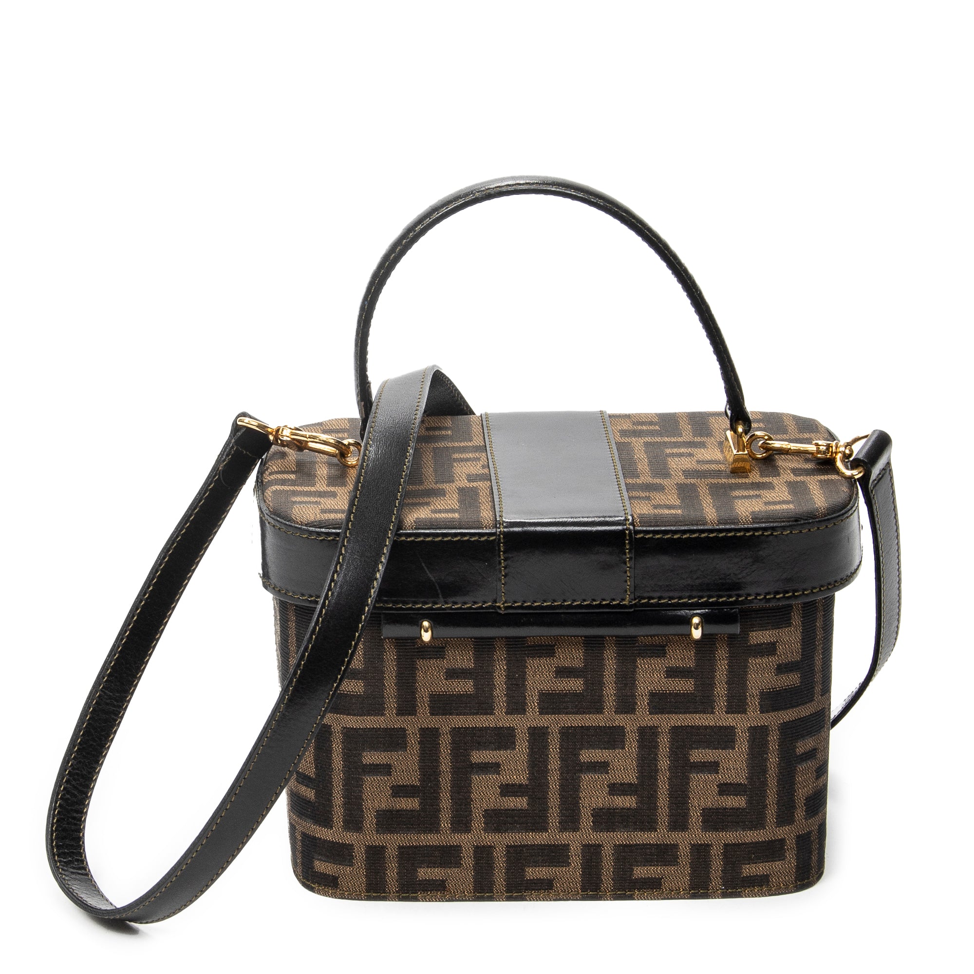 Shoulder Bag Vanity Case Top Handle Brown Zucca Canvas