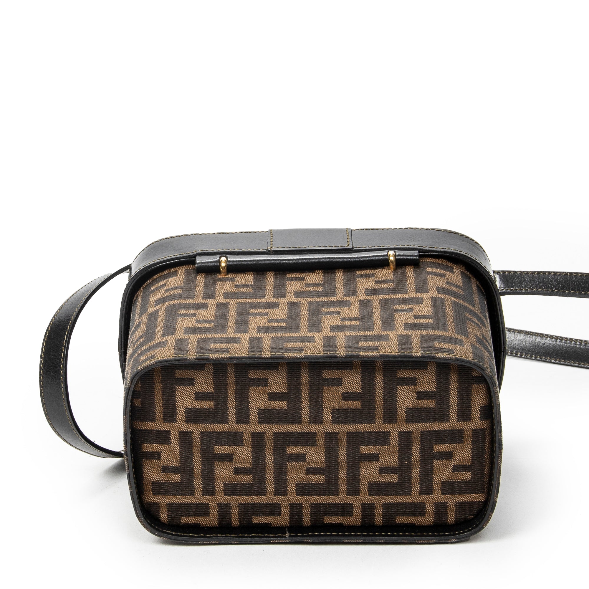 Shoulder Bag Vanity Case Top Handle Brown Zucca Canvas