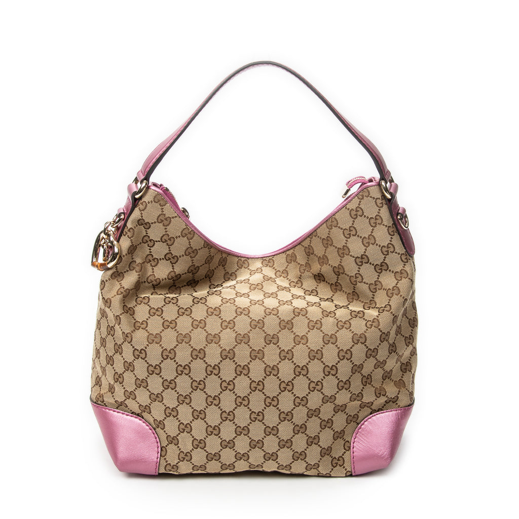 Shoulder Bag Medium Heart Bit Charm Hobo Beige Monogrammed Canvas