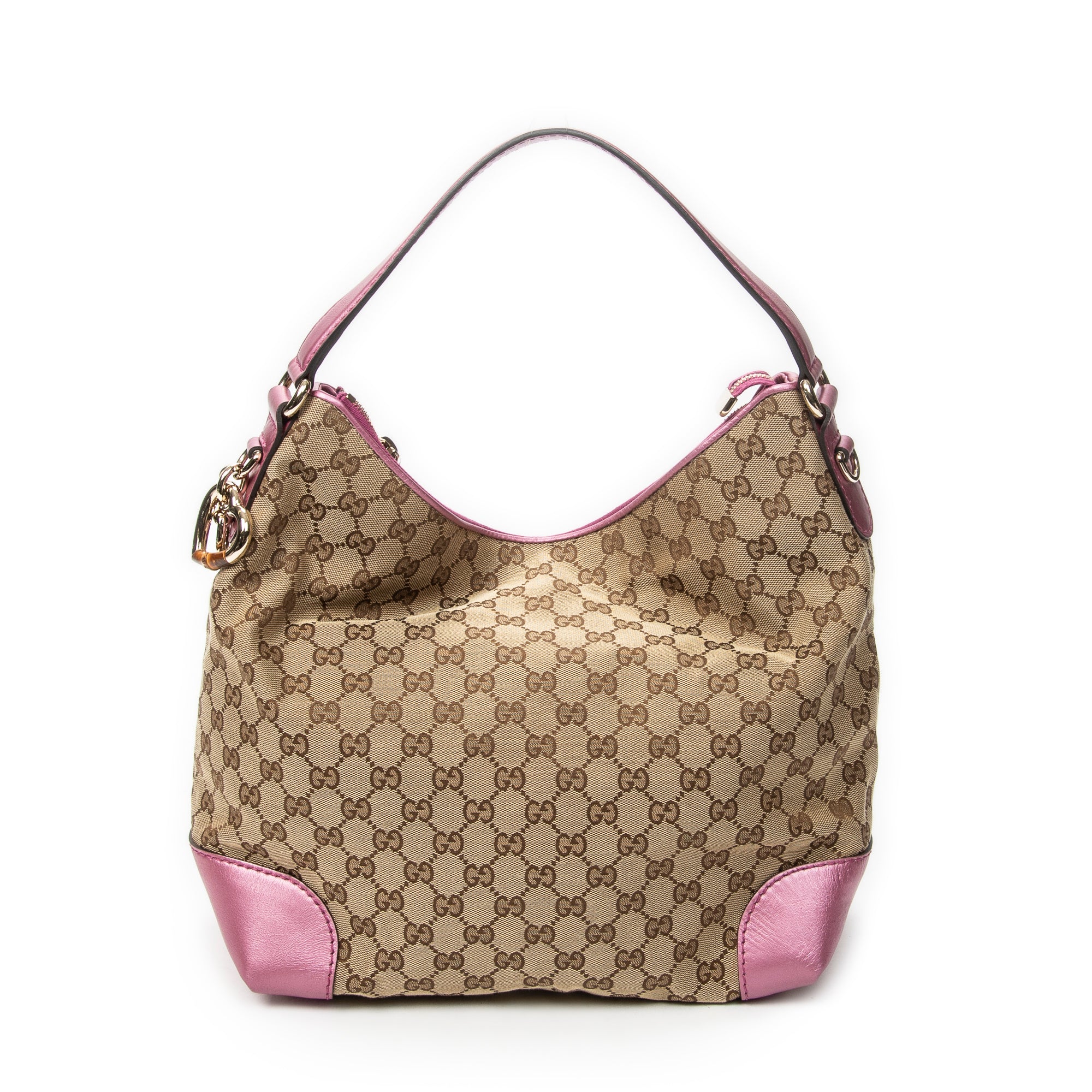 Shoulder Bag Medium Heart Bit Charm Hobo Beige Monogrammed Canvas
