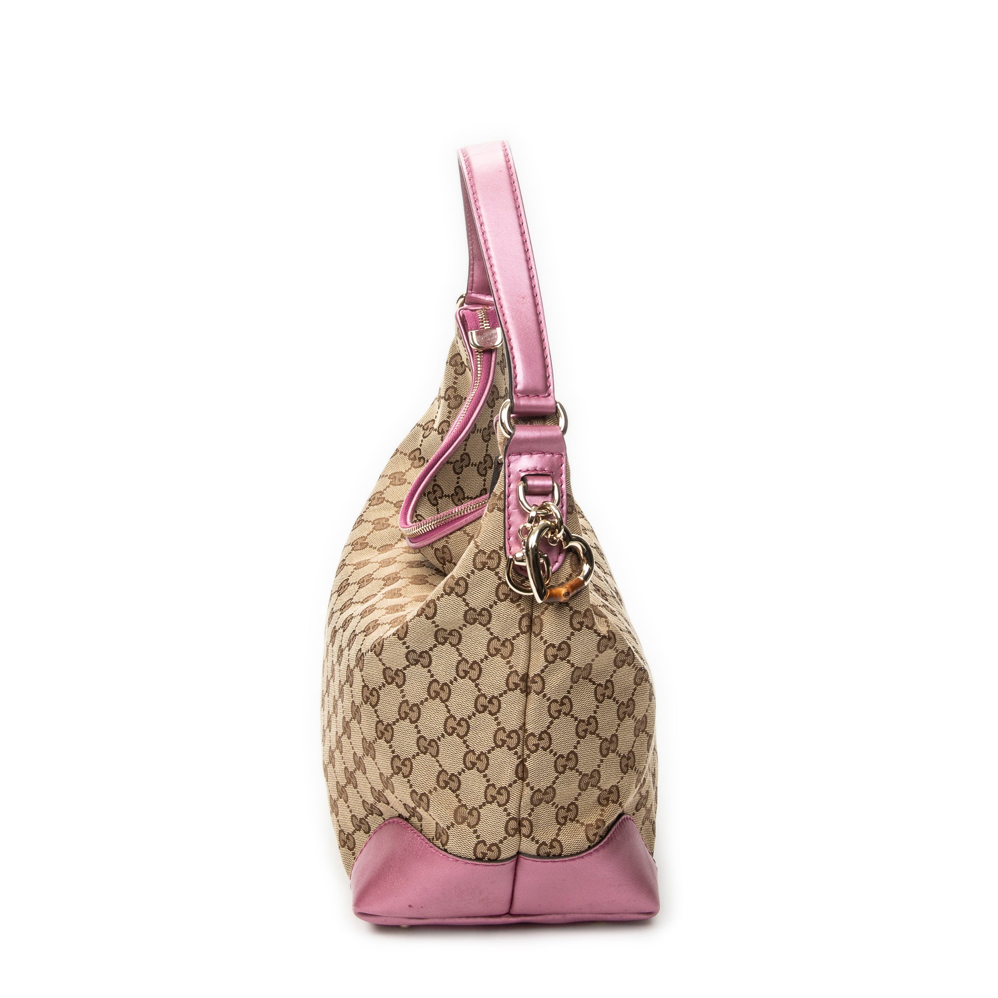 Shoulder Bag Medium Heart Bit Charm Hobo Beige Monogrammed Canvas