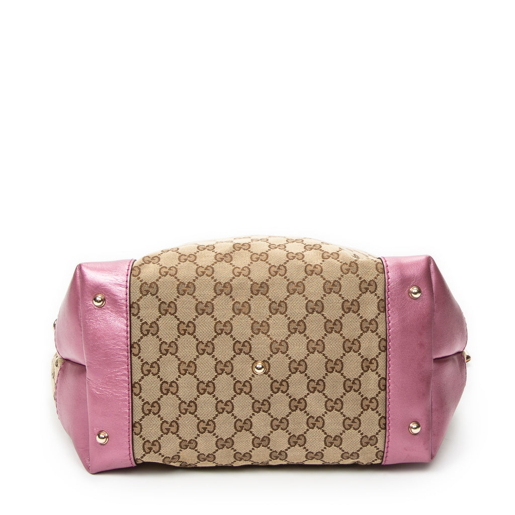 Shoulder Bag Medium Heart Bit Charm Hobo Beige Monogrammed Canvas