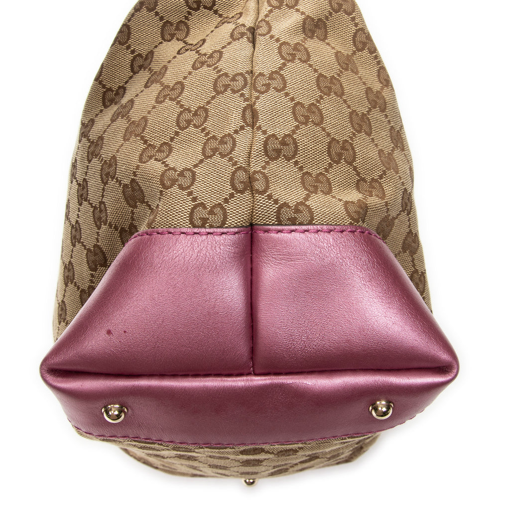 Shoulder Bag Medium Heart Bit Charm Hobo Beige Monogrammed Canvas