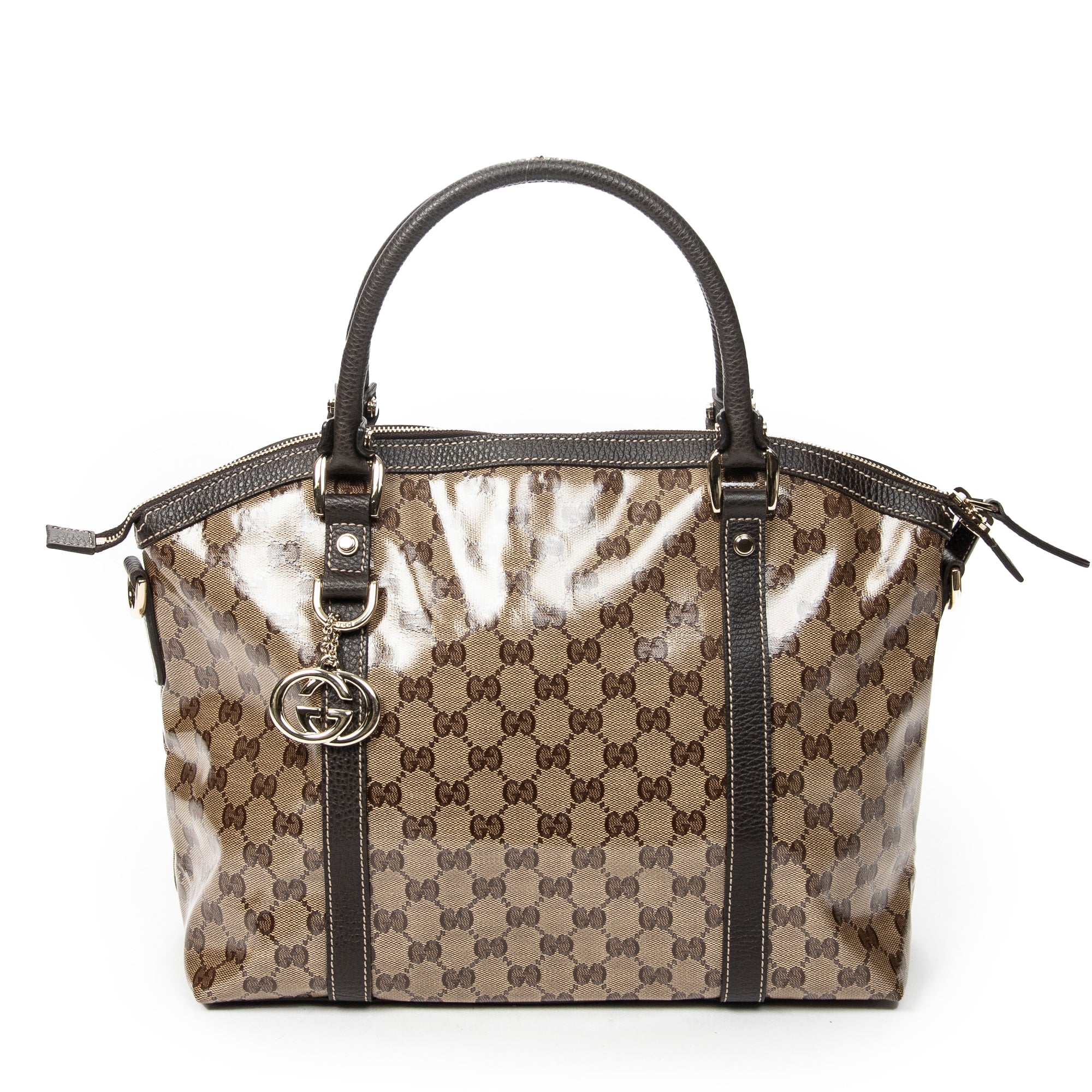Shoulder Bag Medium GG Charm Top Handle Beige Crystal Coated Canvas