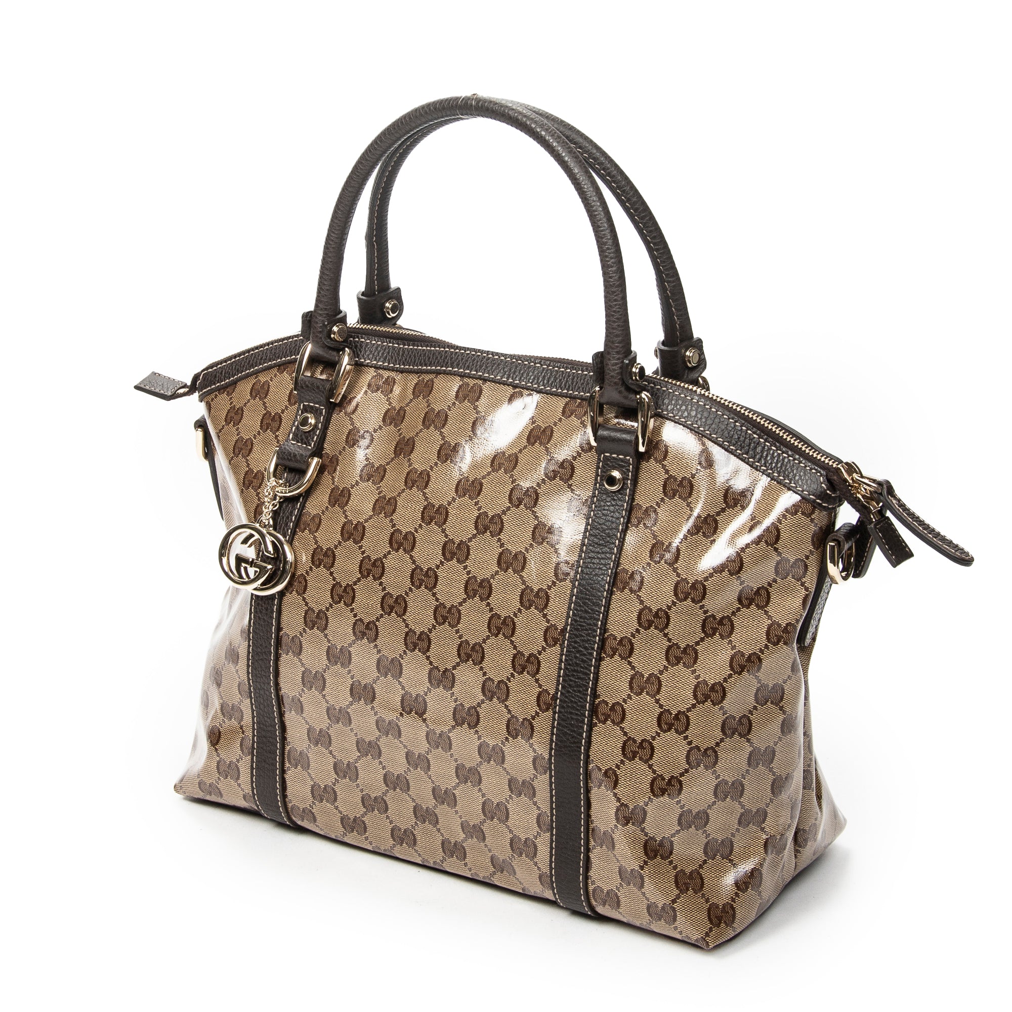 Shoulder Bag Medium GG Charm Top Handle Beige Crystal Coated Canvas