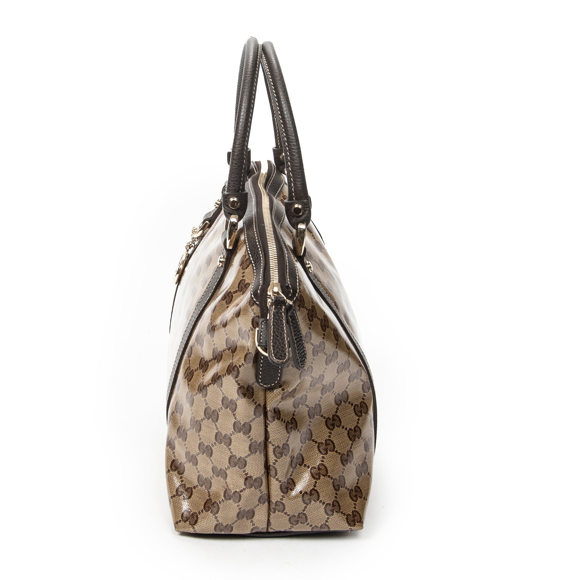Shoulder Bag Medium GG Charm Top Handle Beige Crystal Coated Canvas