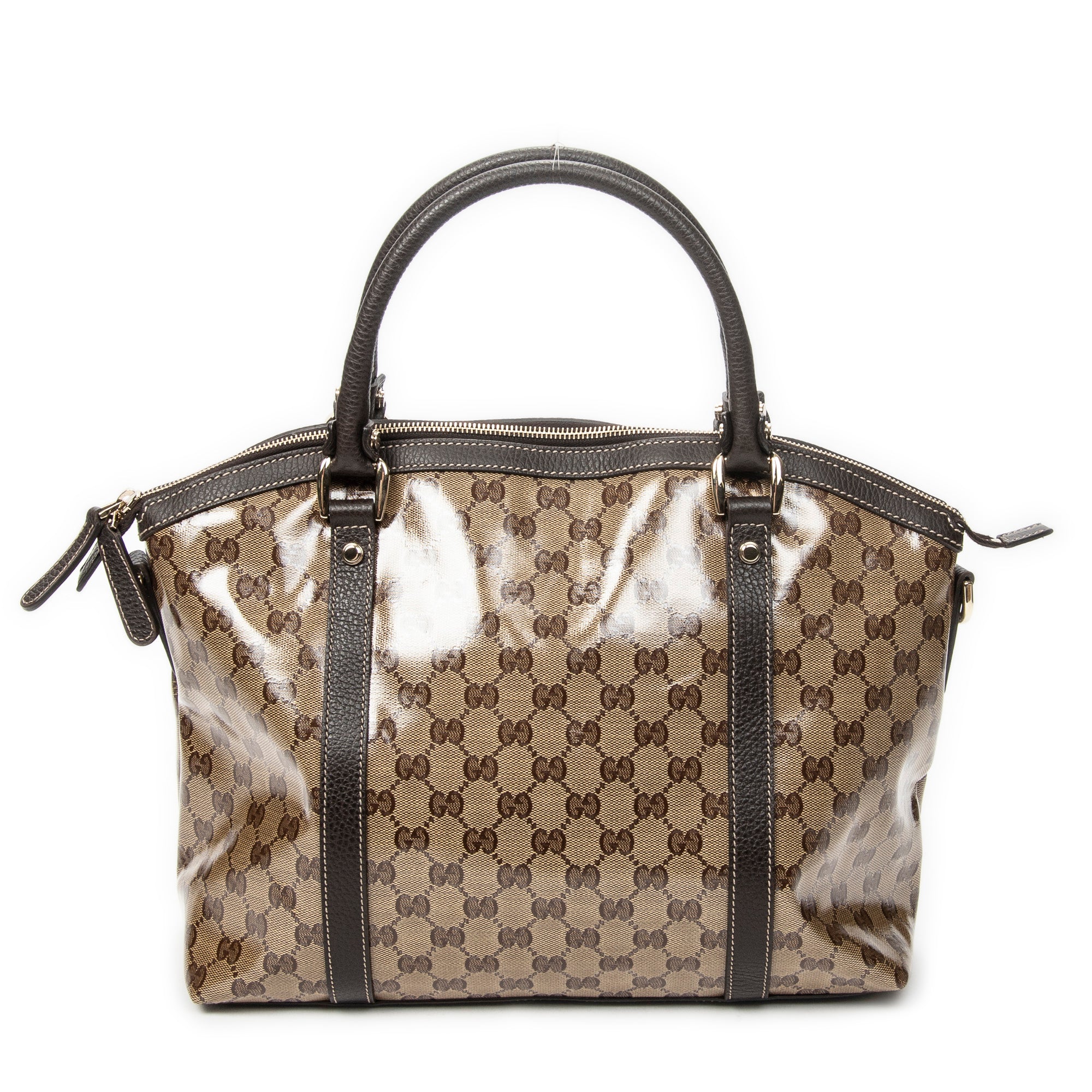 Shoulder Bag Medium GG Charm Top Handle Beige Crystal Coated Canvas