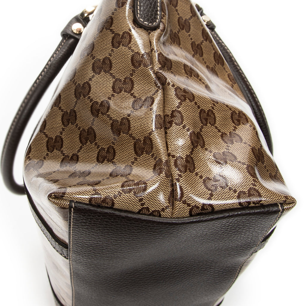 Shoulder Bag Medium GG Charm Top Handle Beige Crystal Coated Canvas