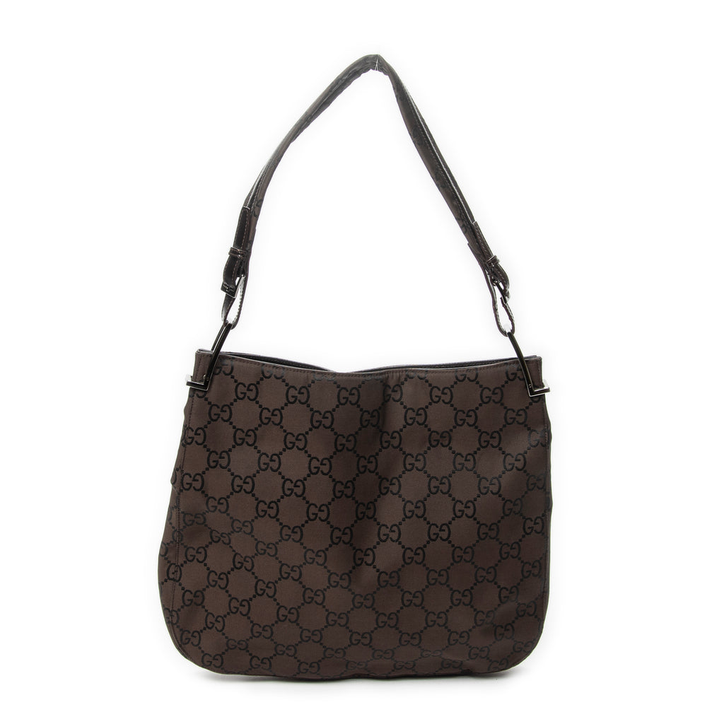 Shoulder Bag Shoulder Hobo Dark Brown Monogrammed Nylon Canvas