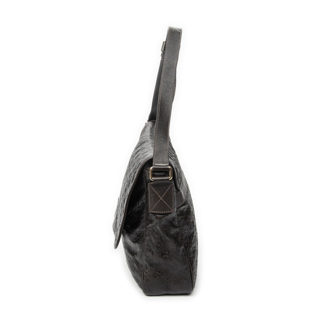 Shoulder Bag Large Flap Messenger Dark Brown Guccissima Leather