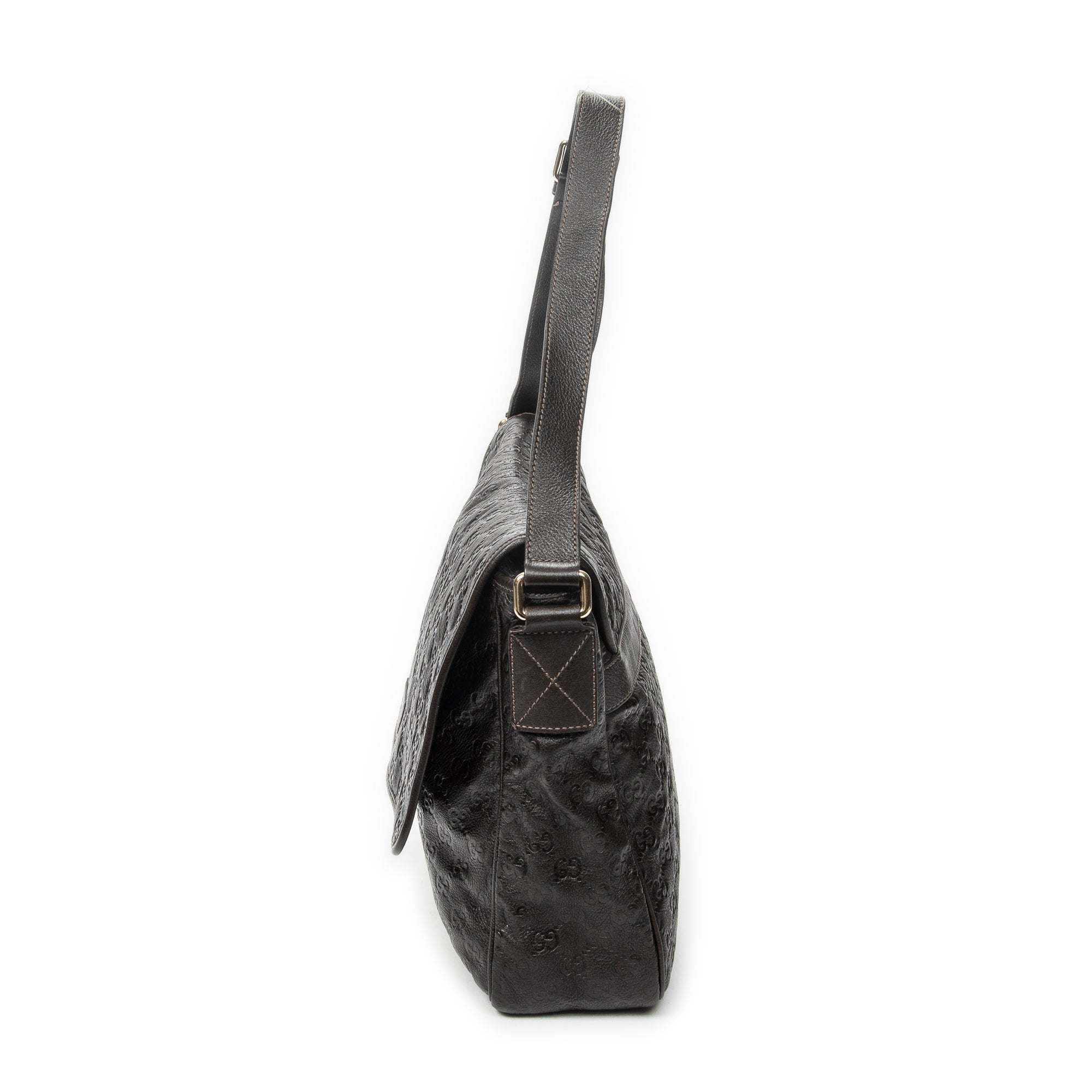 Shoulder Bag Large Flap Messenger Dark Brown Guccissima Leather