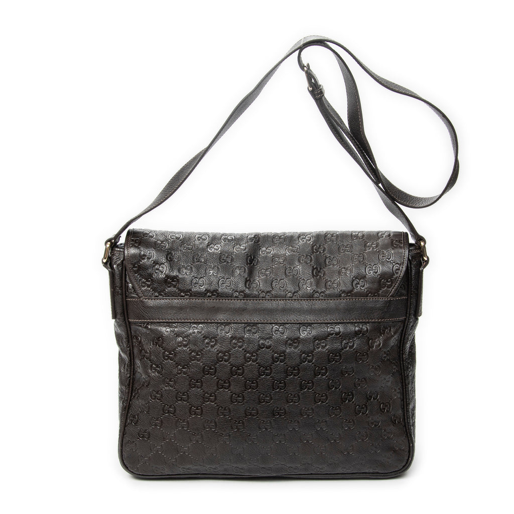 Shoulder Bag Large Flap Messenger Dark Brown Guccissima Leather