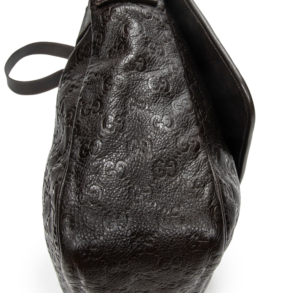 Shoulder Bag Large Flap Messenger Dark Brown Guccissima Leather