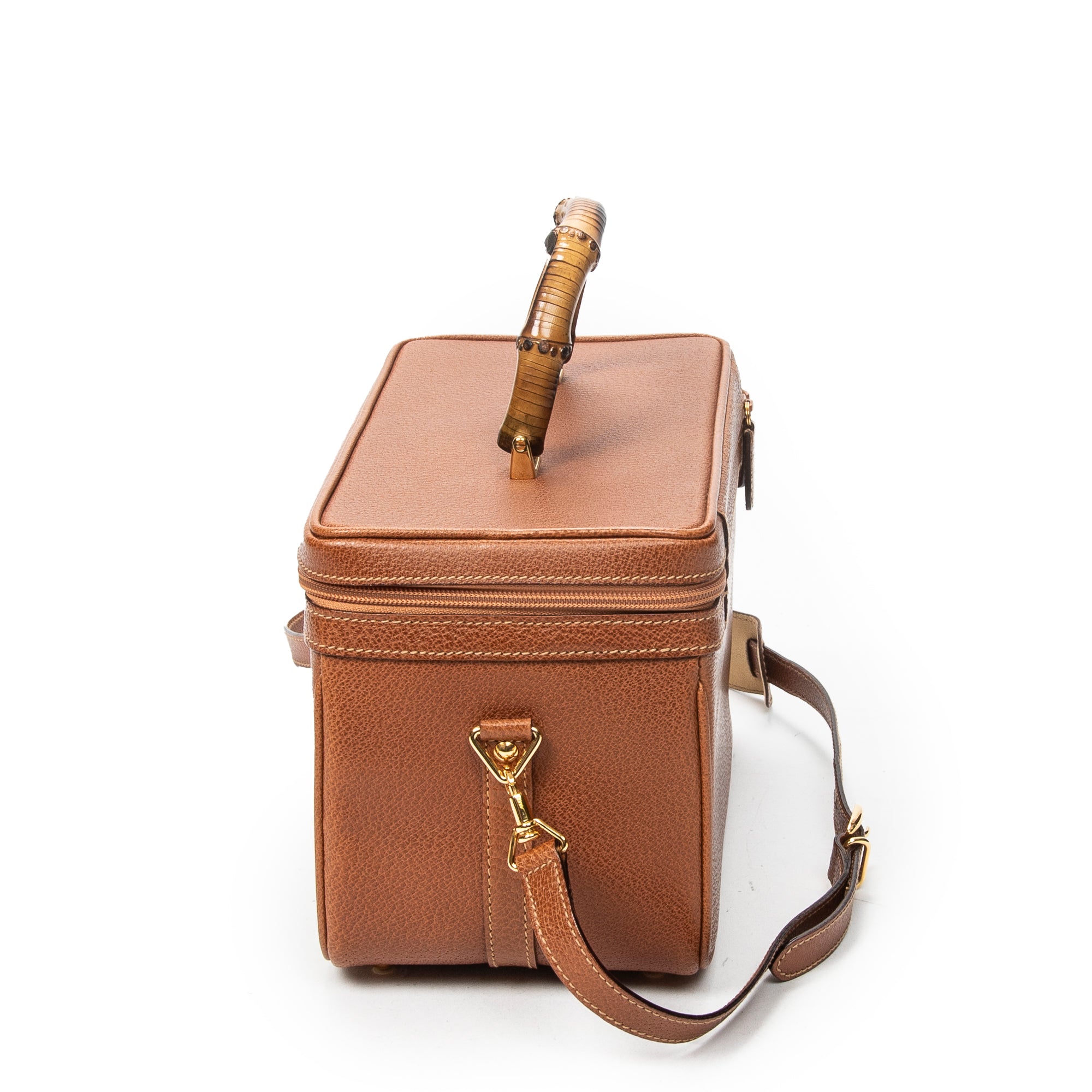 Shoulder Bag Large Bamboo Vanity Case Brown Grained Calfskin Leather