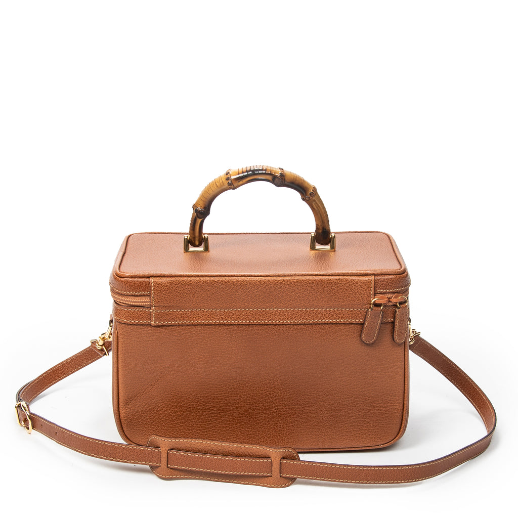 Shoulder Bag Large Bamboo Vanity Case Brown Grained Calfskin Leather