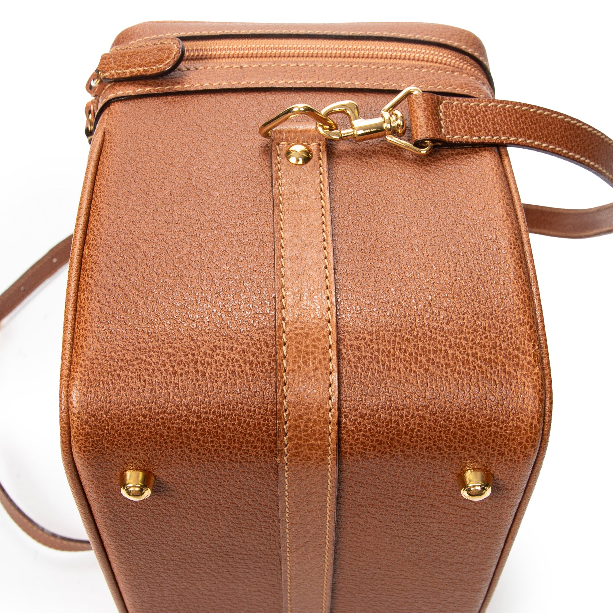 Shoulder Bag Large Bamboo Vanity Case Brown Grained Calfskin Leather