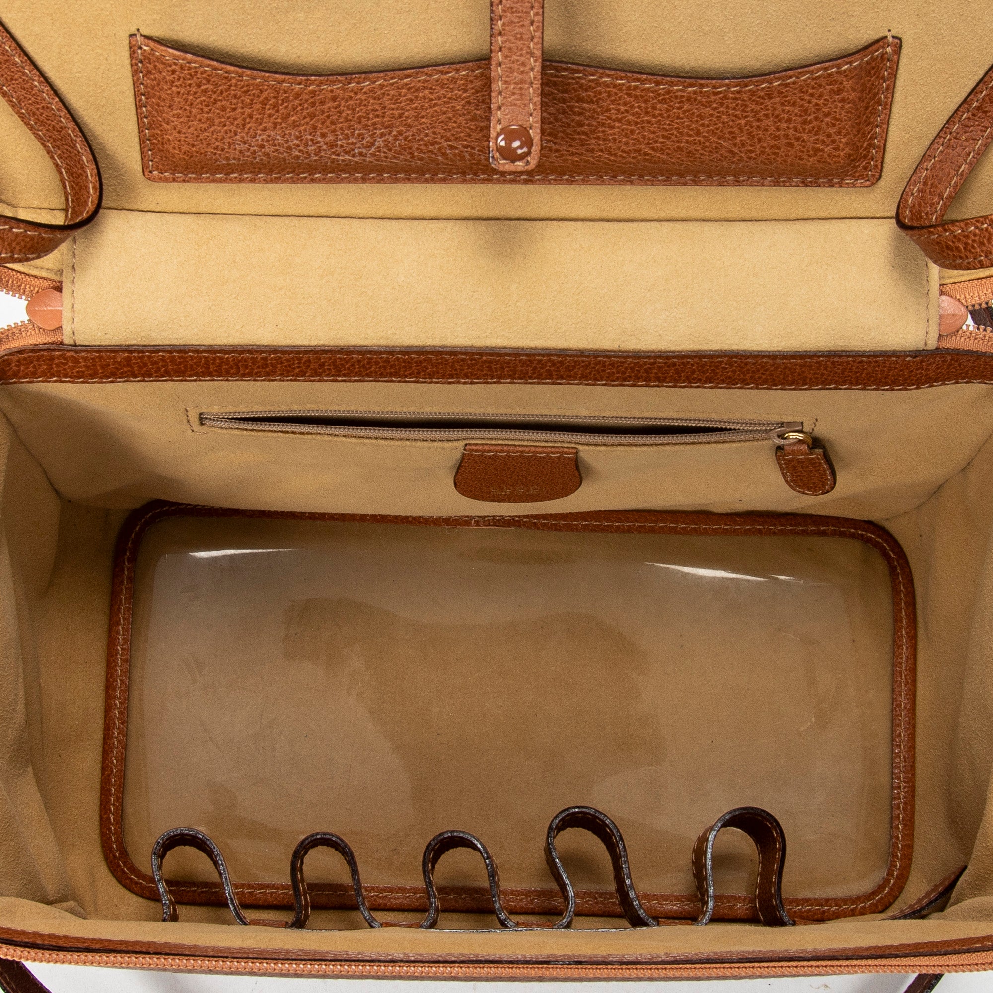 Shoulder Bag Large Bamboo Vanity Case Brown Grained Calfskin Leather