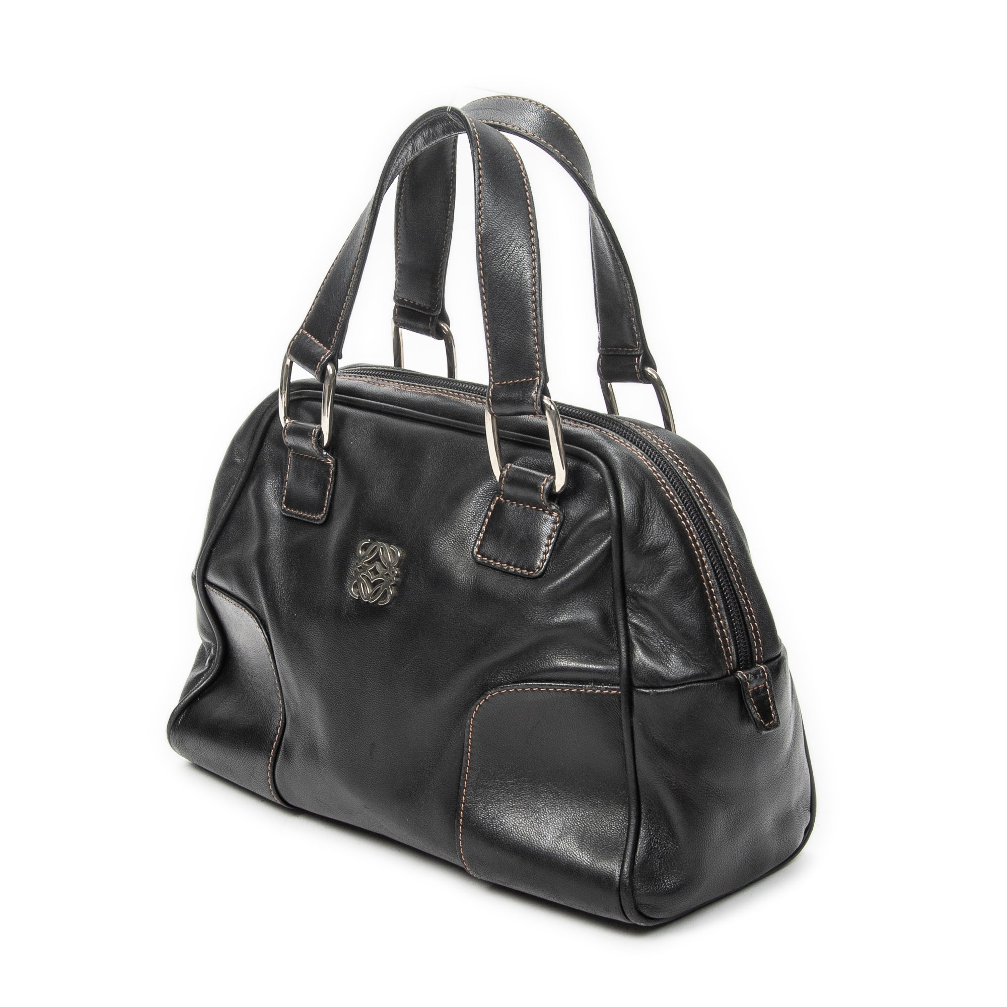 Handbag Vintage Anagram Dome Tote Black Calfskin Leather