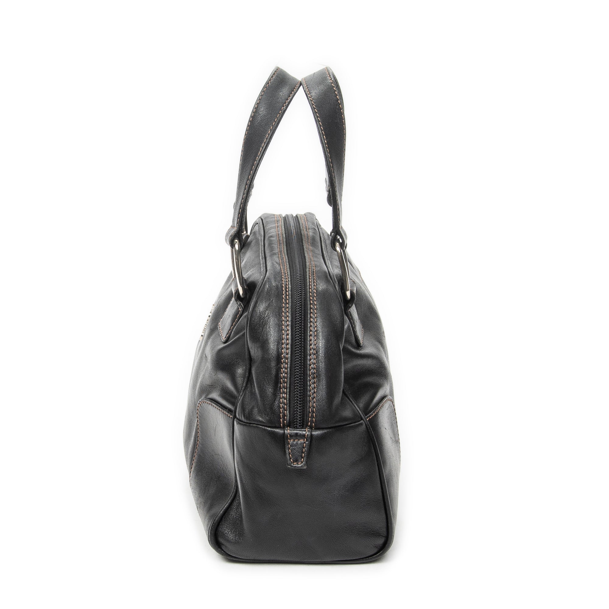 Handbag Vintage Anagram Dome Tote Black Calfskin Leather
